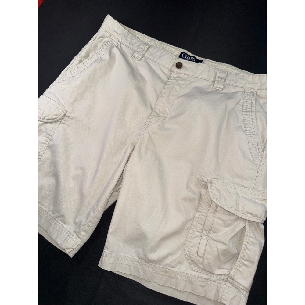 Chaps Mens Cream Corduroy Cargo Shorts Size 38 Off White Cotton Utility Casual